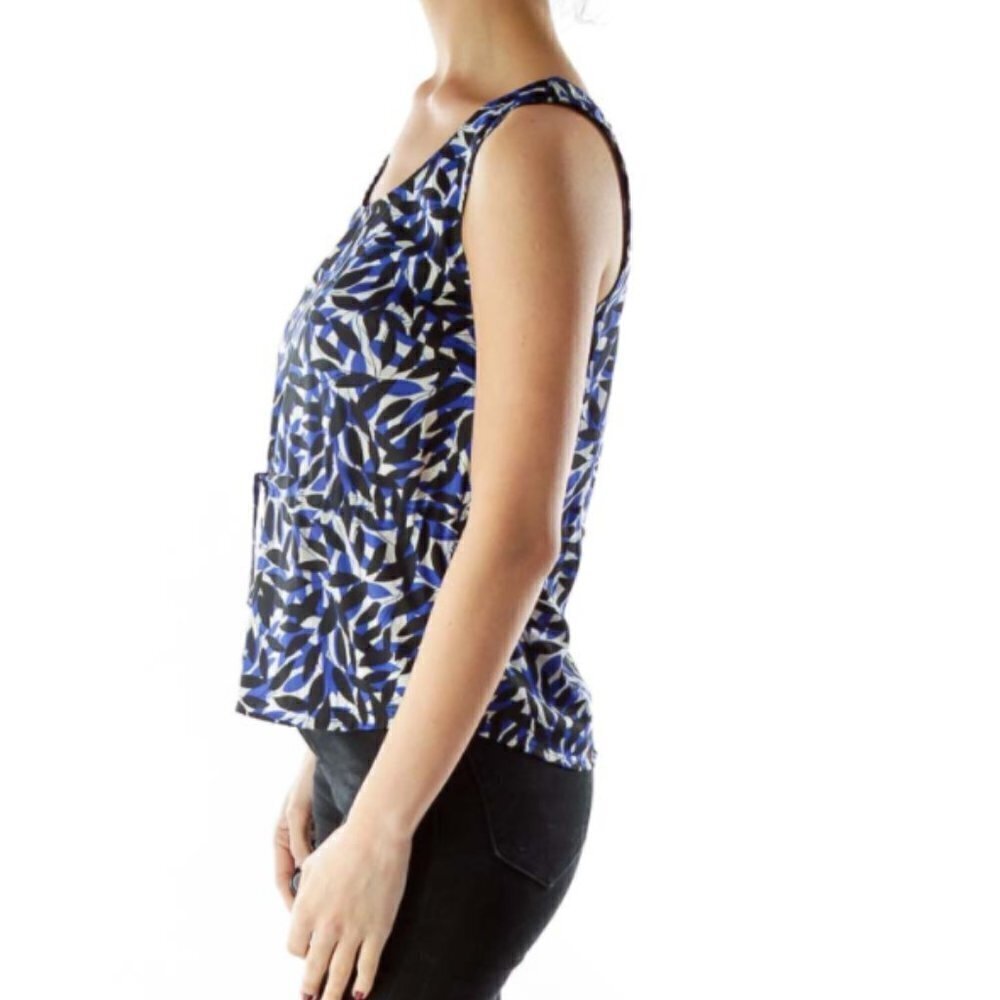 Banana Republic Blue, black, and white leaf top - Picture 2 of 3